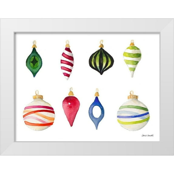 Loreth, Lanie 24x19 White Modern Wood Framed Museum Art Print Titled - Christmas Ornaments Watercolor I