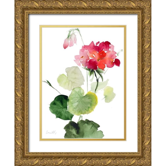 Loreth, Lanie 25x32 Gold Ornate Wood Framed with Double Matting Museum Art Print Titled - Geranium II