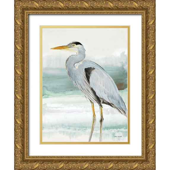 Loreth, Lanie 25x32 Gold Ornate Wood Framed with Double Matting Museum Art Print Titled - Heron on Seaglass I