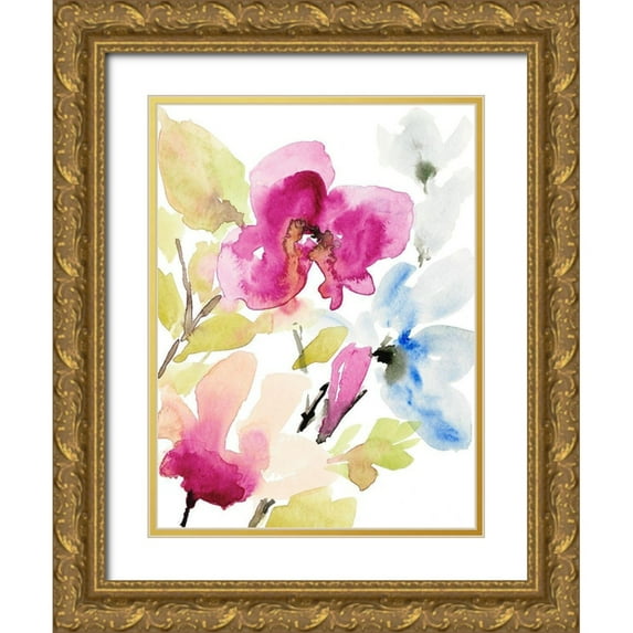 Loreth, Lanie 25x32 Gold Ornate Wood Framed with Double Matting Museum Art Print Titled - Peaceful Florals II