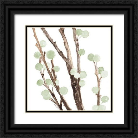 Loreth, Lanie 26x26 Black Ornate Wood Framed with Double Matting Museum Art Print Titled - Mint Berry Stems