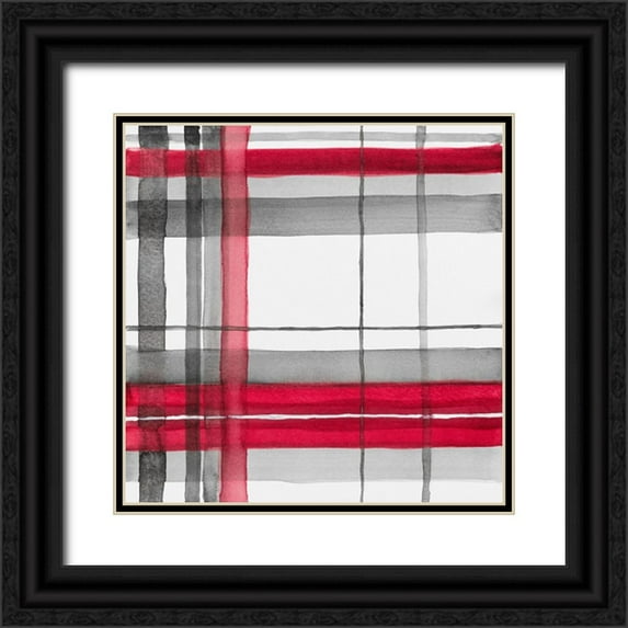 Loreth, Lanie 26x26 Black Ornate Wood Framed with Double Matting Museum Art Print Titled - Red Plaid I