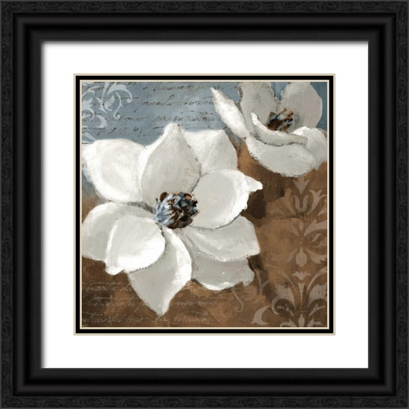 Loreth, Lanie 26x26 Black Ornate Wood Framed with Double Matting Museum Art Print Titled - White Magnolias I