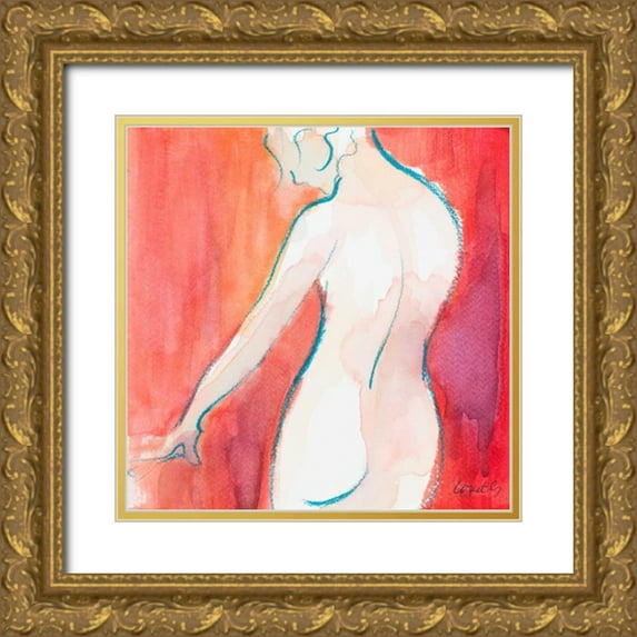 Loreth, Lanie 26x26 Gold Ornate Wood Framed with Double Matting Museum Art Print Titled - Female Watercolor Figure II