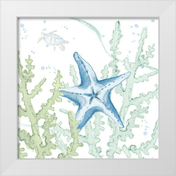 Loreth, Lanie 26x26 White Modern Wood Framed Museum Art Print Titled - Blue Starfish In Coral