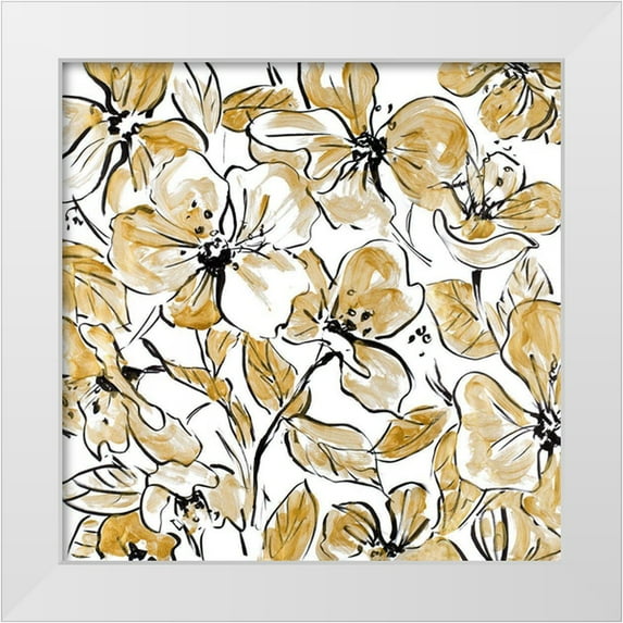 Loreth, Lanie 26x26 White Modern Wood Framed Museum Art Print Titled - Golden Sketch Floral Square