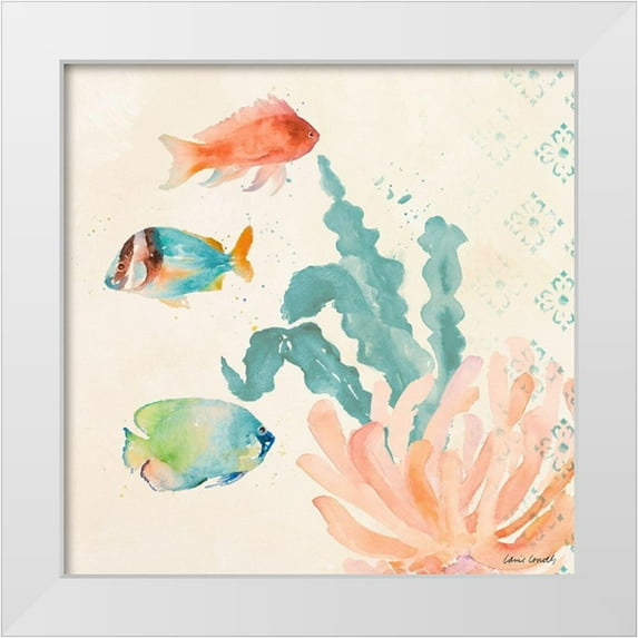 Loreth, Lanie 26x26 White Modern Wood Framed Museum Art Print Titled - Tropical Teal Coral Medley I