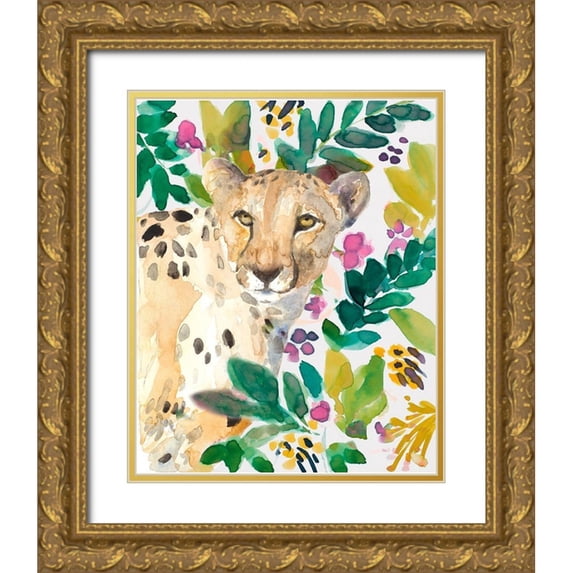 Loreth, Lanie 26x31 Gold Ornate Wood Framed with Double Matting Museum Art Print Titled - Garden Cheetah