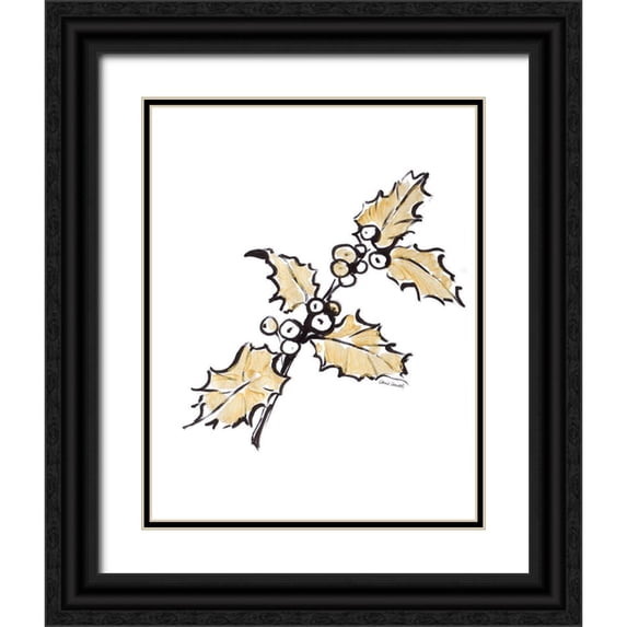 Loreth, Lanie 26x32 Black Ornate Wood Framed with Double Matting Museum Art Print Titled - Holly with Berries I