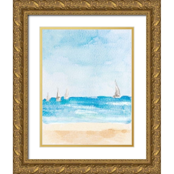Loreth, Lanie 26x32 Gold Ornate Wood Framed with Double Matting Museum Art Print Titled - Windy Beach Day