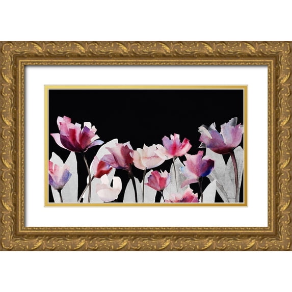 Loreth, Lanie 32x20 Gold Ornate Wood Framed with Double Matting Museum Art Print Titled - Triple Whisper Panel on Black