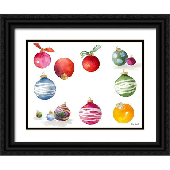 Loreth, Lanie 32x25 Black Ornate Wood Framed with Double Matting Museum Art Print Titled - Christmas Ornaments Watercolor II