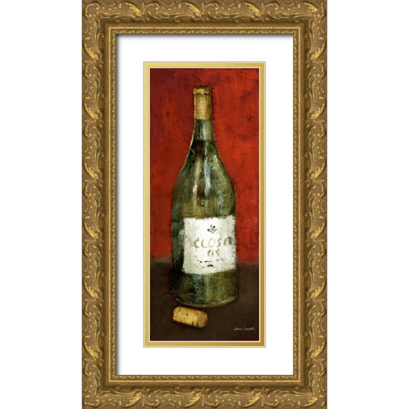 Loreth, Lanie 8x14 Gold Ornate Wood Framed with Double Matting Museum Art Print Titled - White Wine and Cork I (red background)