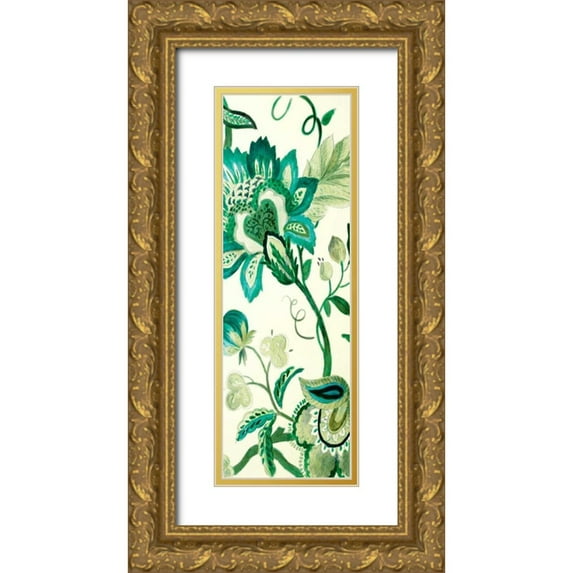Loreth, Lanie 9x18 Gold Ornate Wood Framed with Double Matting Museum Art Print Titled - Green Capri Floral II