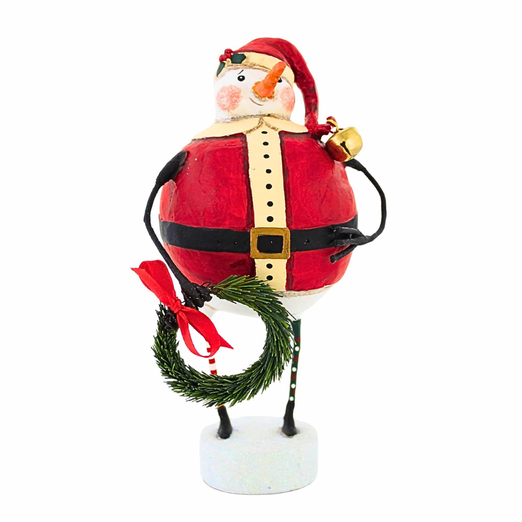 Lori Mitchell 6.75In Jolly Snow Santa, Polyresin, Christmas Snowman Wreath Bell 11110