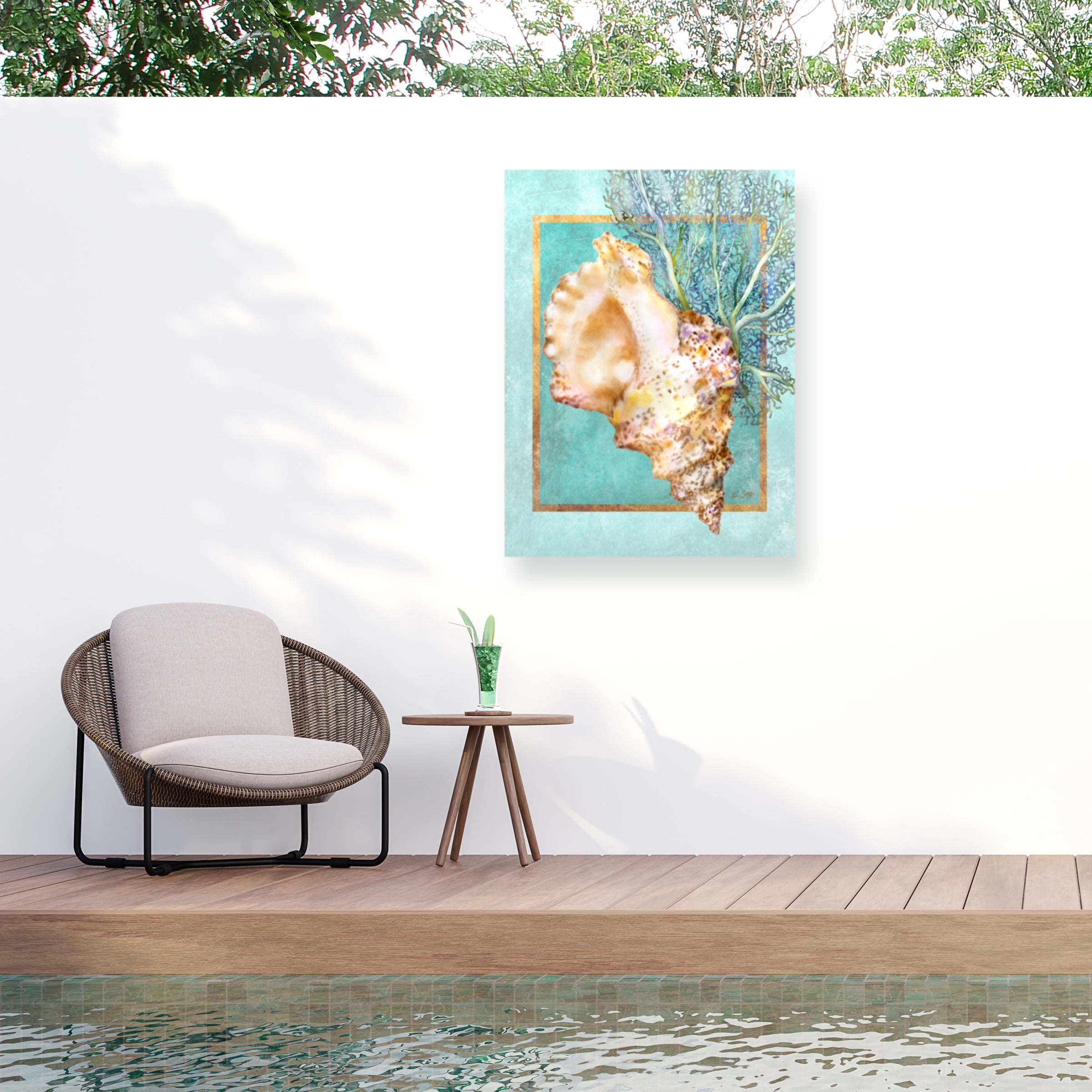 Lori Schory 'Conch Shell And Coral' Outdoor Canvas 19x14