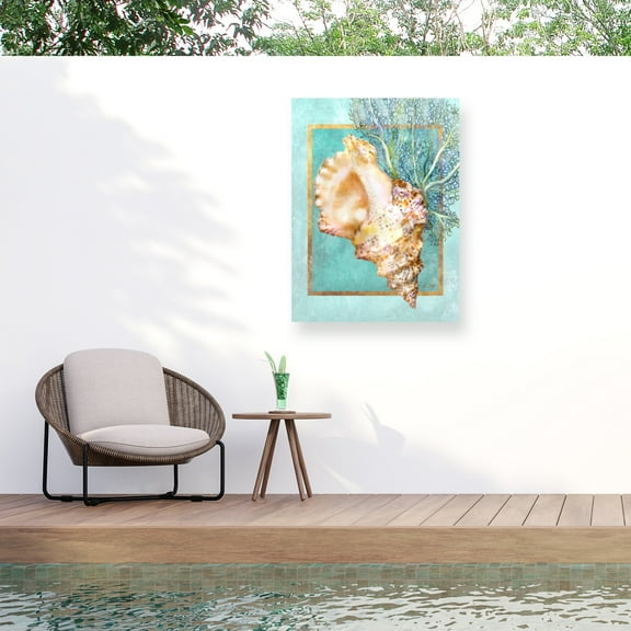 Lori Schory 'Conch Shell And Coral' Outdoor Canvas 47x35