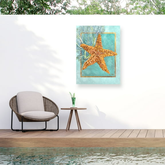 Lori Schory 'Starfish And Coral' Outdoor Canvas 24x18
