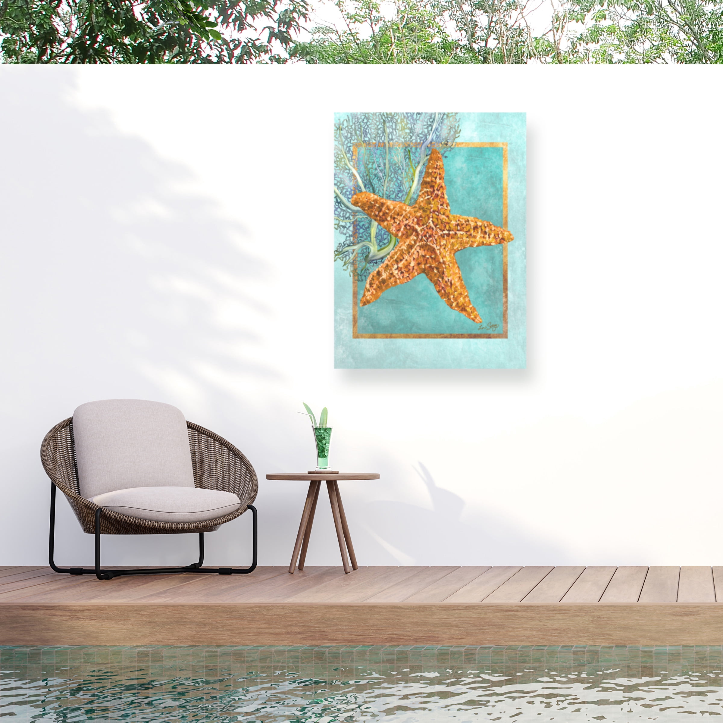 Lori Schory 'Starfish And Coral' Outdoor Canvas 47x35