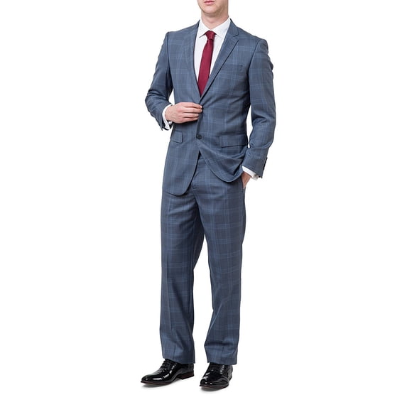Loriano Lucciani Men's LCN18 Slim Fit Suit - Blue Check - 44S