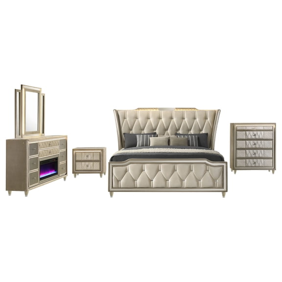 Lorient 5-piece Eastern King Bedroom Set Ivory and Camel