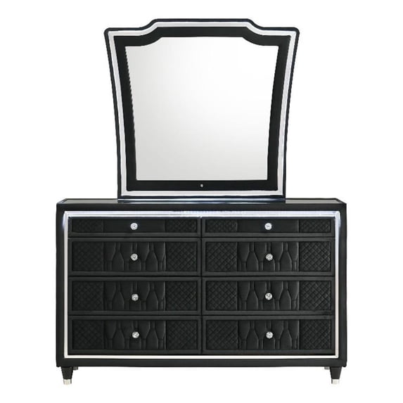 Coaster Lorient 8-Drawer Velvet Upholstered LED Dresser with Mirror in Black