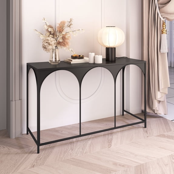 Loriet Console Table Black Console Table, Modern Style, Painted Steel rectangular shape tabletop, Steel, Indoor Living