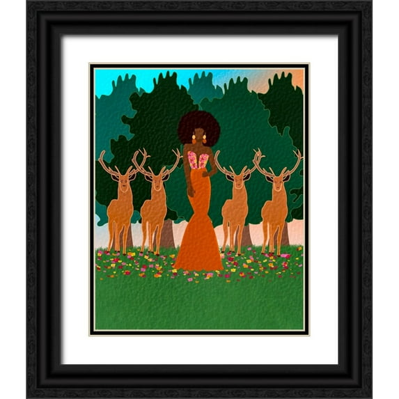 Lorintheory 15x18 Black Ornate Wood Framed with Double Matting Museum Art Print Titled - Lena and the Deers