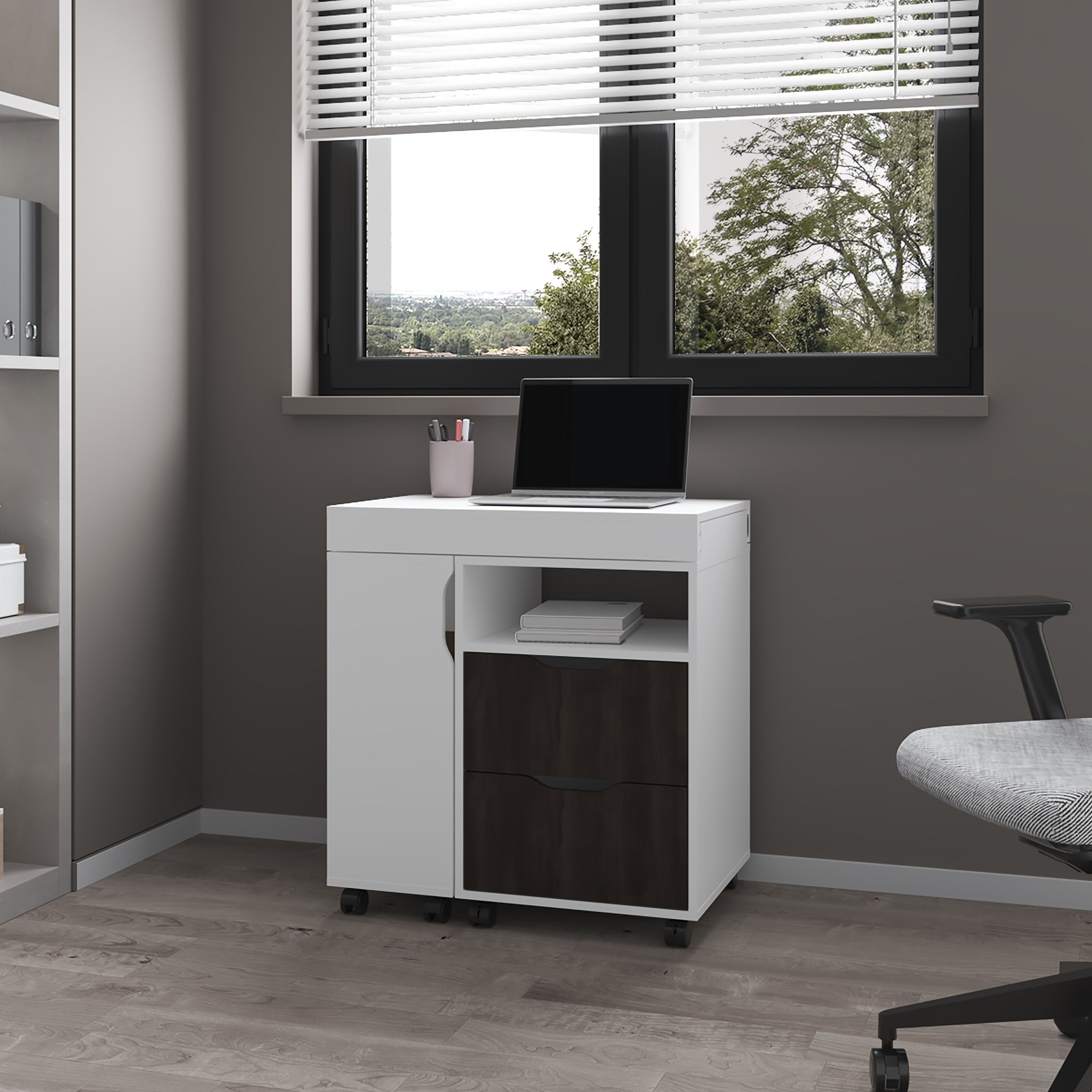 Gallery Detail: Loris Extendable Office Desk 54 Modern Computer Table W Drawers
