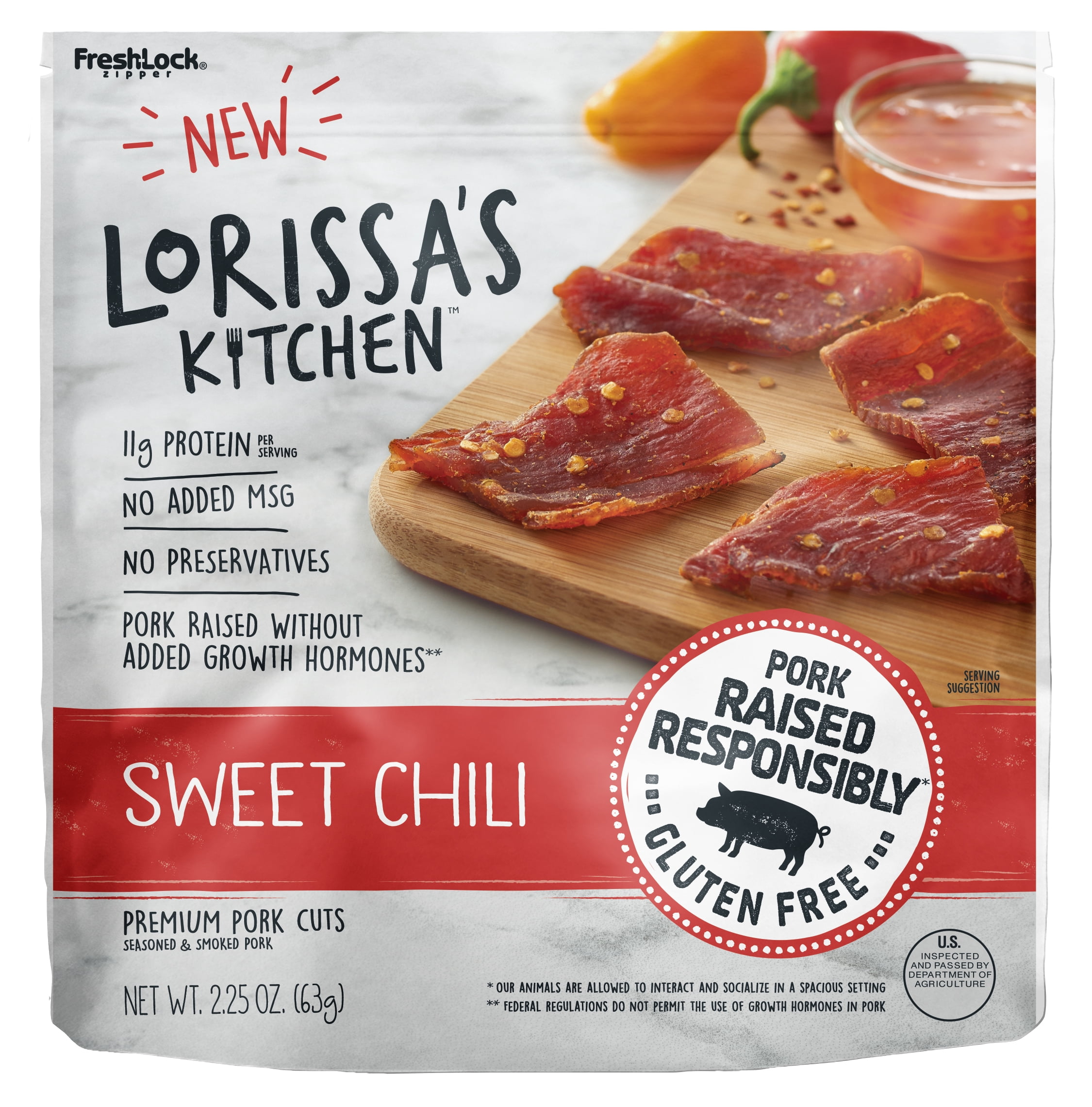 Lorissa's Kitchen Pork Jerky, Protein Snack, Sweet Chili, 2.25oz