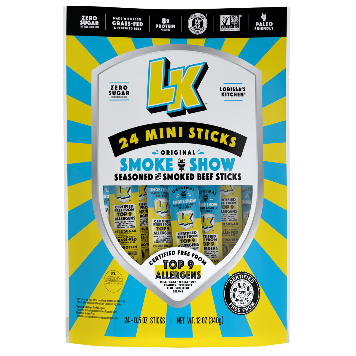 Lorissas Kitchen Smoke Show Seasoned & Smoked Beef Sticks, Original, 0.5 oz, 24 ct