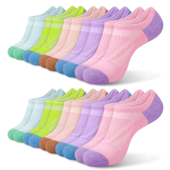 Loritta 10 Pairs No Show Socks for Women, Invisible Low Cut Liner Cushioned Colored Socks, Size 8-10