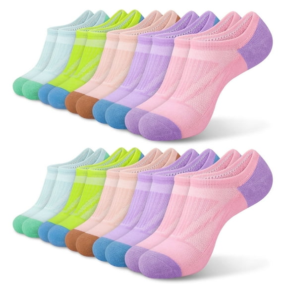 Loritta 10 Pairs No Show Socks for Women, Invisible Low Cut Liner Cushioned Colored Socks, Size 8-10