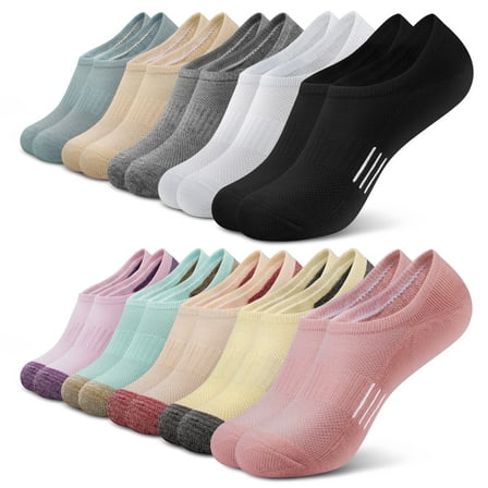Loritta 10 Pairs No Show Socks for Women, Invisible Low Cut Liner Cushioned Colored Socks, Size 6-8