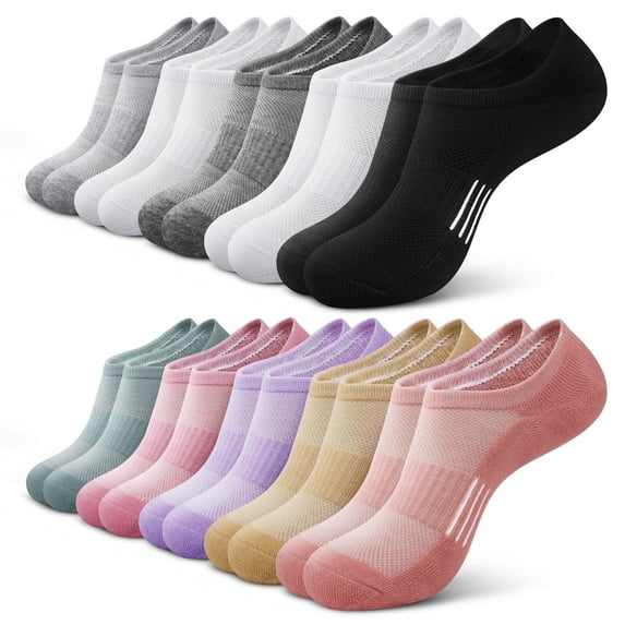 Loritta 10 Pairs No Show Socks for Women, Invisible Low Cut Liner Cushioned Colored Socks, Size 8-10