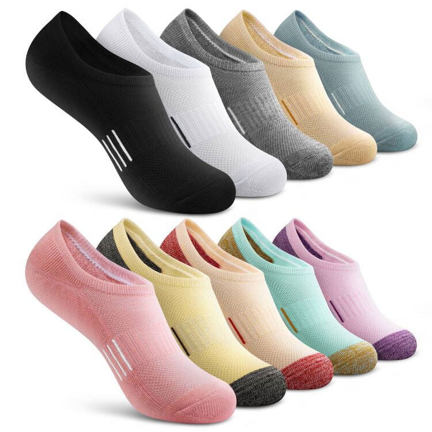 10 Pairs No Show Socks for Women, Invisible Low Cut Liner Cushioned Colored Socks, Size 6-8