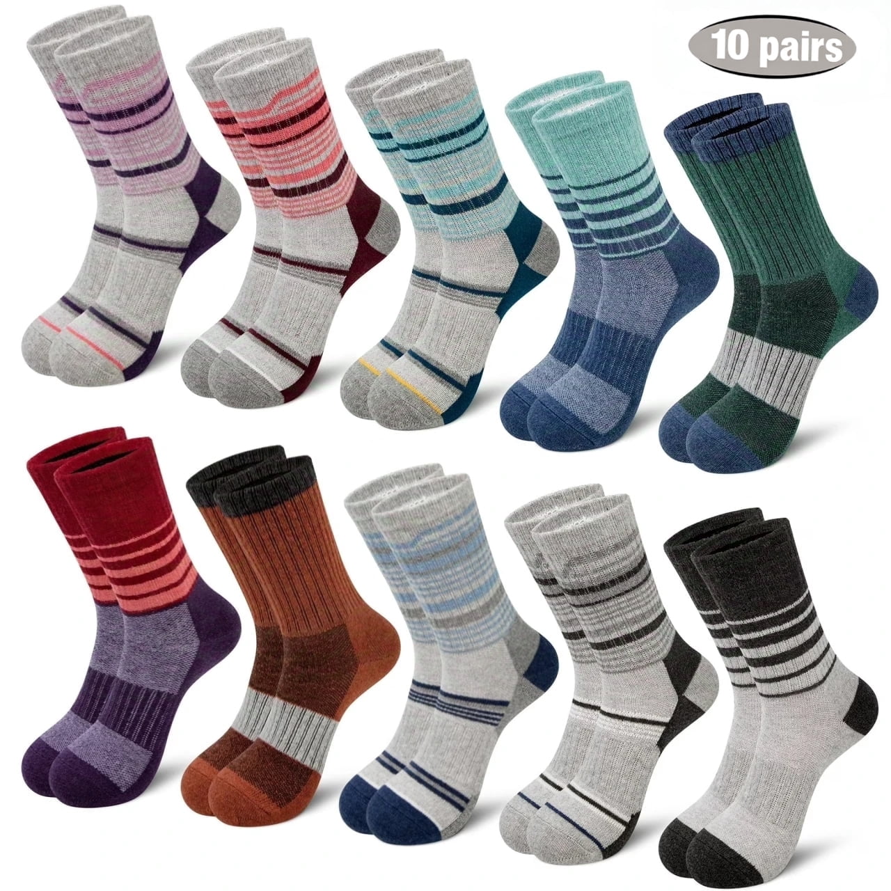 10 Pairs Warm Wool Socks for Women Thick Knit Thermal Boot Crew Winter Warm Socks Size 6-10