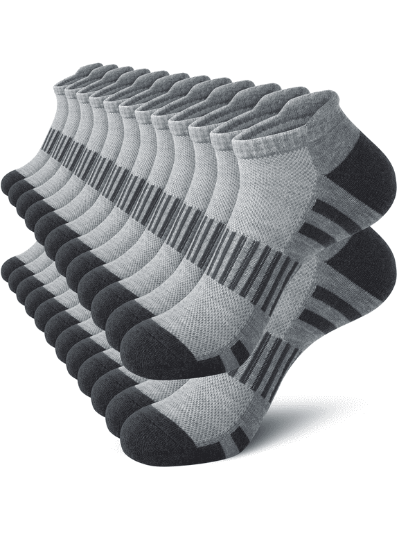 12-Pack Ankle Socks for Men, Cushioned Moisture-Wicking Arch Support Athletic Mens Socks Size 10-13, Gray