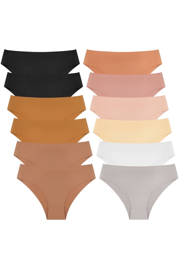 12 Pack Seamless Underwear for Women No Show Bikini Panties Stretch Silky Invisible Hipster
