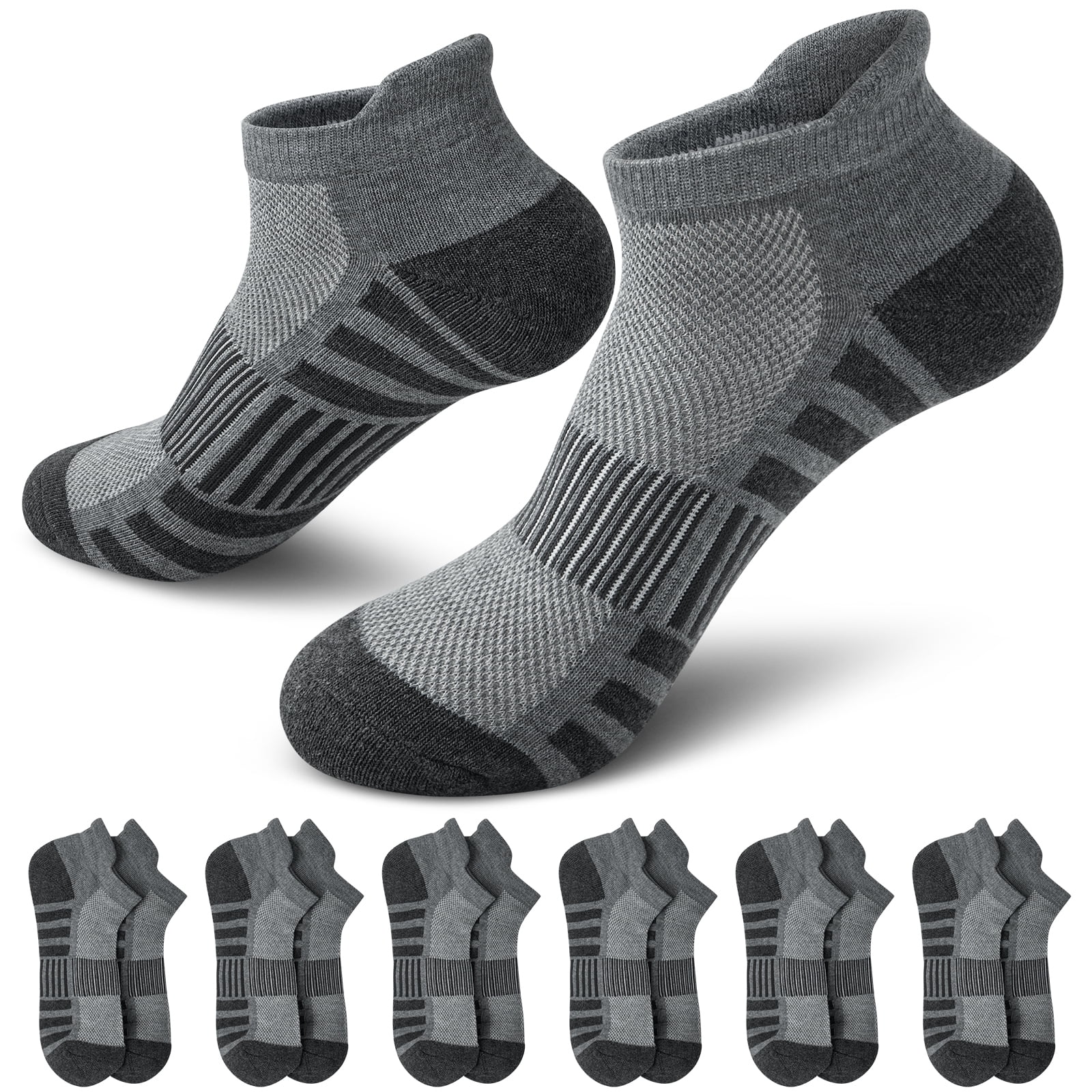 12 Pairs Mens Socks Gray Running Ankle Socks Low Cut Cushioned Breathable Athletic Socks Mens Socks Size 10-13