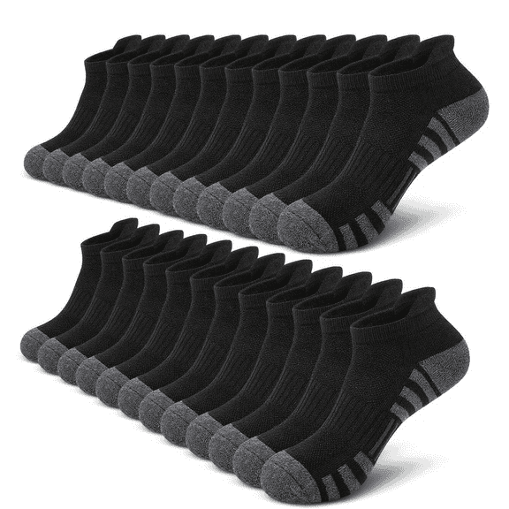 Loritta 12 Pairs Mens Socks Black Running Ankle Socks Low Cut Cushioned Breathable Athletic Socks Mens Socks Size 10-13
