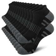 Loritta 12-Pack Ankle Socks for Men, Cushioned Moisture-Wicking Arch Support Athletic Mens Socks Size 10-13, Black