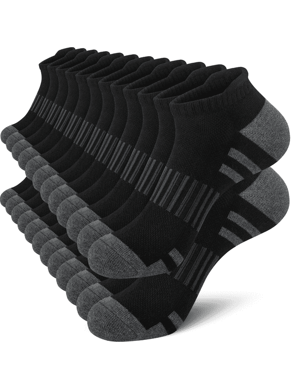 12-Pack Ankle Socks for Men, Cushioned Moisture-Wicking Arch Support Athletic Mens Socks Size 10-13, Black