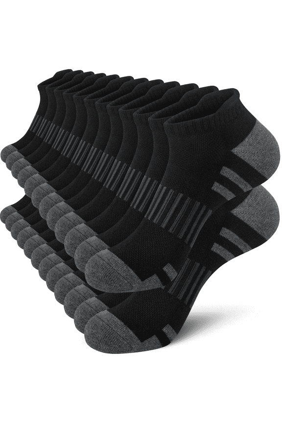 12 Pairs Mens Socks Black Running Ankle Socks Low Cut Cushioned Breathable Athletic Socks Mens Socks Size 10-13