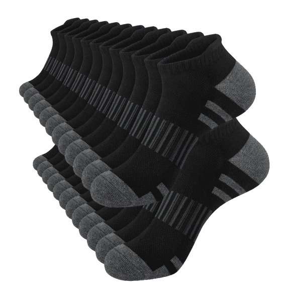 Loritta 12 Pairs Mens Socks Black Running Ankle Socks Low Cut Cushioned Breathable Athletic Socks Mens Socks Size 10-13
