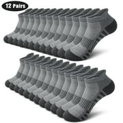 Loritta 12 Pairs Mens Socks Gray Running Ankle Socks Low Cut Cushioned Breathable Athletic Socks Men Ankle Socks Size 10-13