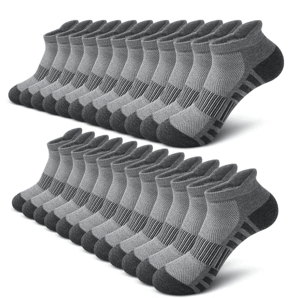 12 Pairs Mens Socks Gray Running Ankle Socks Low Cut Cushioned Breathable Athletic Socks Mens Socks Size 10-13