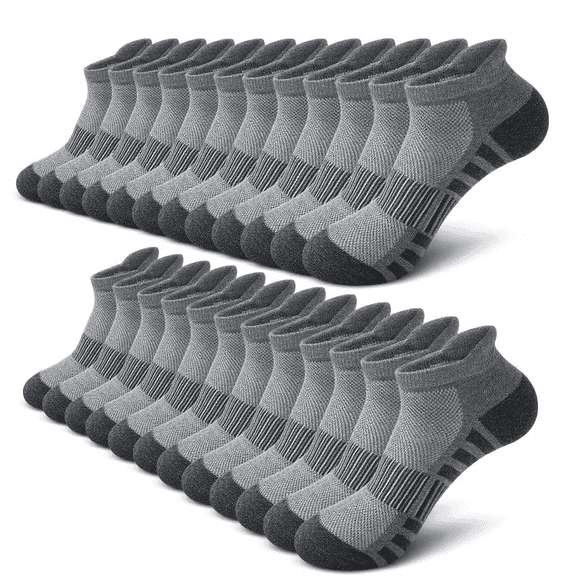 Loritta 12 Pairs Mens Socks Gray Running Ankle Socks Low Cut Cushioned Breathable Athletic Socks Mens Socks Size 6-9