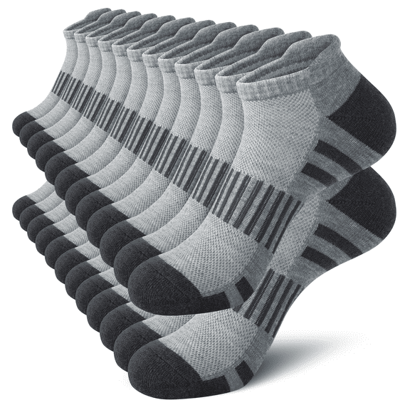 Loritta 12 Pairs Mens Socks Gray Running Ankle Socks Low Cut Cushioned Breathable Athletic Socks Mens Socks Size 6-9