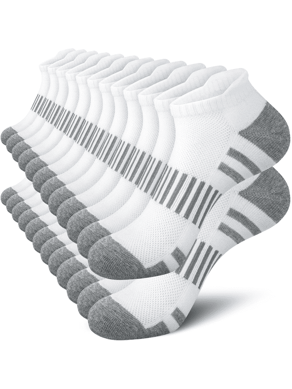 12-Pack Ankle Socks for Men, Cushioned Moisture-Wicking Arch Support Athletic Mens Socks Size 10-13, White
